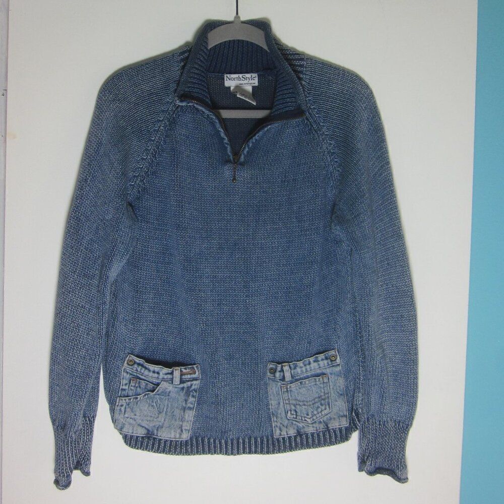 Northstyle Womens Size L VINTAGE Ramie Cotton Knit Denim Blue Pullover Sweater